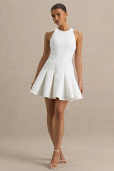 Leilani | White Round-Neck Mini Skater Dress