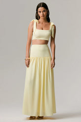 Reminiscent | Lemon Ruched Maxi Skirt