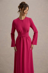 Cassiopeia | Lemon Long-Sleeve Midi Dress With Cross Waist