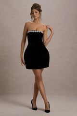 Naia | Black Velvet Embellished Bandeau Mini Dress