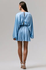 Ocean Flower | Powder Blue Crinkle Chiffon Draped Mini Dress