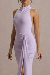 Sunflower | Lilac Ruched High-Neck Split Maxi Dress