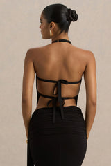 Twinkler | Black High-Neck Embellished Top With Cut-Outs