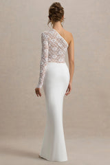 Moonlight | White Asymmetric Maxi Dress With Lace Detailing