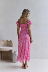 Kissed By The Sun Off Shoulder Maxi Dress Pink