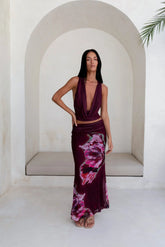 Bloom At Dawn Mesh Maxi Skirt Plum
