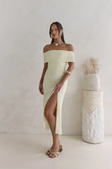 Santorini Strolls Off Shoulder Midi Dress Yellow
