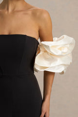 Panama | Black Bardot Jumpsuit With Cream Puff Sleeves