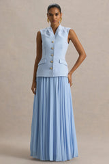 Heavenly | Powder Blue High Neck Maxi Dress With Pleated Detailing