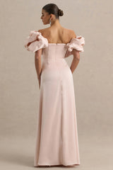 Allie | Pale Pink Puff Bardot Maxi Dress