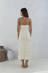Golden Voyage Strapless Midi Dress Yellow