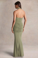 Hyla | Green High-Neck Maxi Dress With Sash-Detail