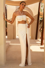 Coastline | White Ruched Maxi Skirt With Split