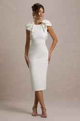 Aubrie | Ecru Midi Dress With Bow Details