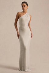 Deity | Silver Asymmetric-Neck Maxi Dress With Open-Back