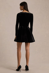 Beloved | Black Velvet Embellished Square-Neck Mini Dress
