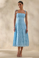 Anna | Powder Blue Square-Neck Midi Dress