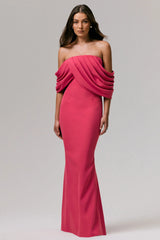 Serene | Hot Pink Draped Bardot Maxi Dress