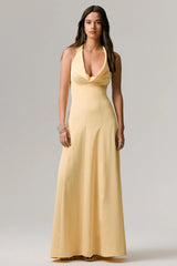 Undeniable | Lemon Cowl-Neck Draped Maxi Dress