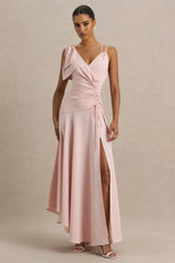 Julieta | Baby Pink Asymmetric-Neck Maxi Dress With Bow Detail And Open-Back
