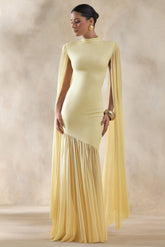 Chantelle | Lemon High-Neck Maxi Dress With Drop-Waist And Cape-Sleeves