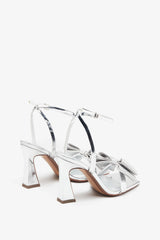 Headlines | Silver Ankle Strap Heeled Sandals With Diamante Bows