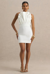 Pastoral | White Ruffled Asymmetric-Neck Mini Dress