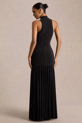 Tasmin | Black High-Neck Maxi Dress With Drop-Waist