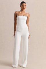 Calira | White Scalloped Square-Neck Jumpsuit