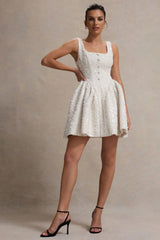 Sugar Plum | Cream Boucle Square-Neck Mini Dress
