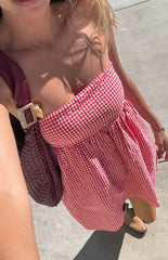 Berrie Red Gingham Strapless Mini Dress