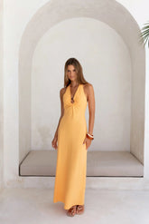 Dreamy Silhouette Halter Maxi Dress Orange Sorbet