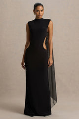 Katara | Black High-Neck Maxi Dress With Body Cut-Out Details