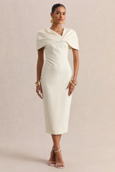 Novalie | Cream V-Neck Midi Dress With Twist-Detail