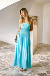 On the Shores Strapless Maxi Dress Blue
