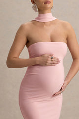 Glaze | Pink High-Neck Maternity Maxi Dress