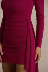 Zaya | Burgundy Long Sleeve Mini Dress With Drape