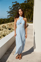 Like The Wind Halter Maxi Dress Blue