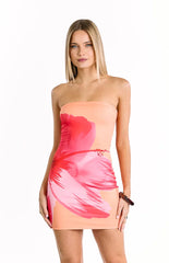 Lee Orange Flower Print Mini Dress