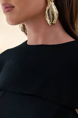 Aetheria | Black Satin High-Neck Top With Cape