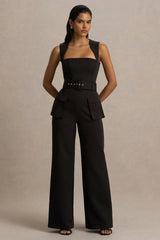 Solice | Black Square-Neck Tailored Jumpsuit