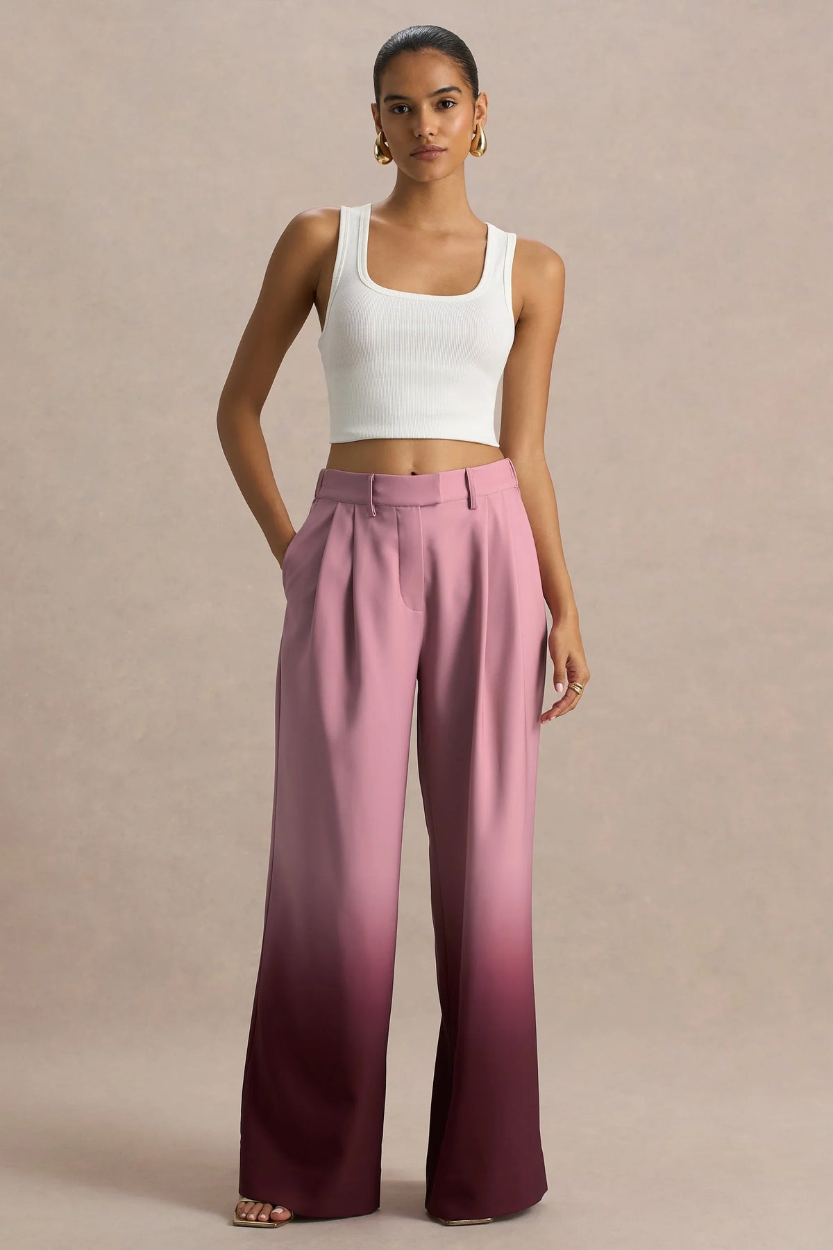 Safia | Cherry Ombre Satin Wide-Leg Trousers