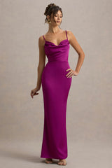 Gia | Dark Pink Satin Cowl-Neck Maxi Dress