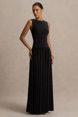 Rosalita | Black Crew-Neck Maxi Dress With Drop-Waist