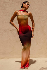 Nobu | Ombre Print Bandeau Maxi Dress With Halter-Collar