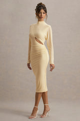 Pandora | Pale Lemon Long-Sleeve Maxi Dress With Cut-Out