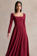 Alison | Burgundy Square-Neck A-Line Midi Dress