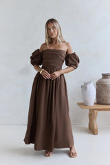 Bella Off-Shoulder Maxi Dress Chocolate
