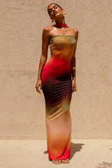Nobu | Ombre Print Bandeau Maxi Dress With Halter-Collar