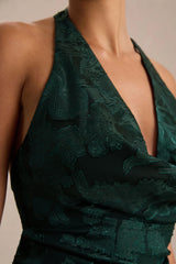 Talula | Dark Green Extreme Cowl-Neck Maxi Dress With Sash And Front-High Split
